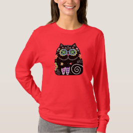 Schwarze Katzen-Zuckerschädel T-Shirt