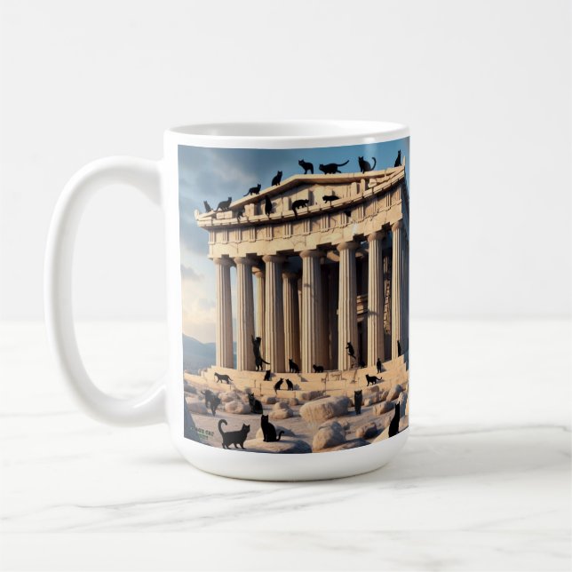 Schwarze Katzenarmee im Parthenon Kaffeetasse (Links)