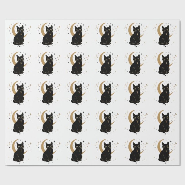 Schwarze Katzenaufkleber Geschenkpapier (Flach)
