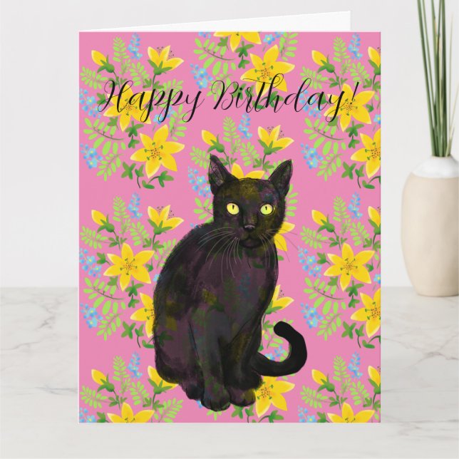 schwarze Katzenblume Karte (Vorderseite)