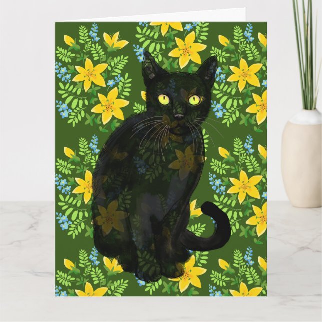 schwarze Katzenblumen Karte (Vorderseite)