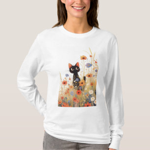 Schwarze Katzenblumen-Retreat T-Shirt