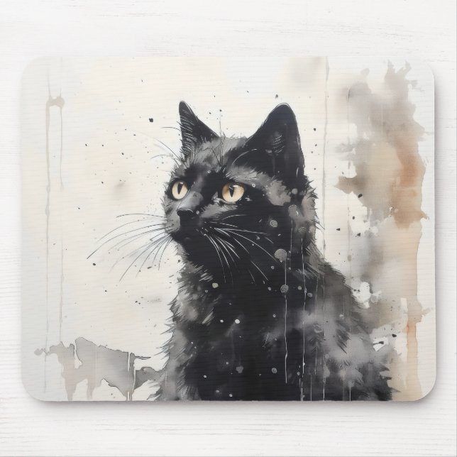 Schwarze Katzenfarbe Mousepad (Vorne)