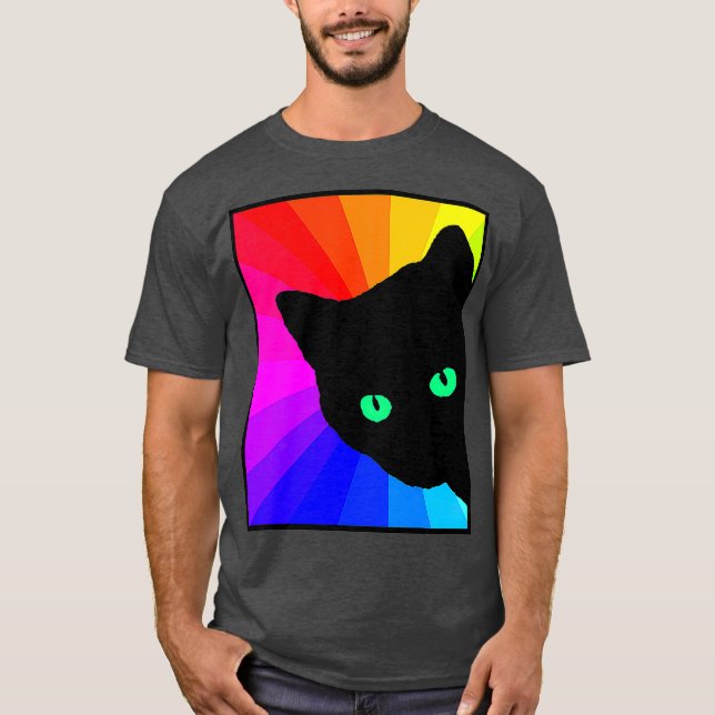 Schwarze Katzenfarbe Prismengrün Augen Katzenjamme T-Shirt (Vorderseite)