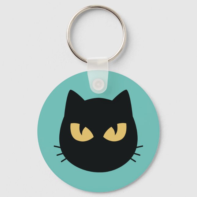Schwarze Katzenfläche Schlüsselanhänger (Vorderseite)