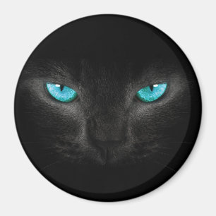 Schwarze Katzengesicht mit türkisfarbenen Augen Magnet