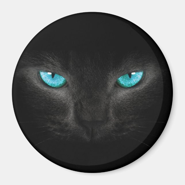 Schwarze Katzengesicht mit türkisfarbenen Augen Magnet (Vorne)