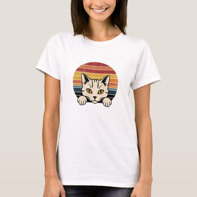 Schwarze Katzengesicht Vintag Retro T-Shirt (Vorderseite)