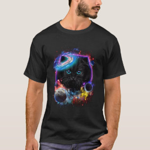 Schwarze Katzengesicht wirbelt im Planeten Galaxie T-Shirt