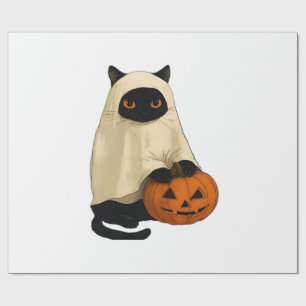 Schwarze Katzengespenst mit Kürbis Essential T-Shi Geschenkpapier