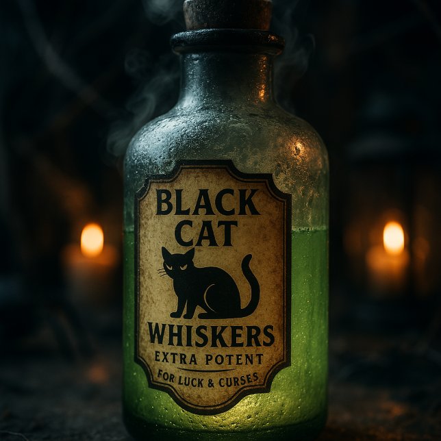 Schwarze Katzenhaare - Halloween-Apothekeretikett Aufkleber (Von Creator hochgeladen)