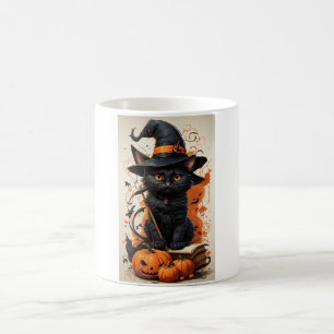 Schwarze Katzenhexe Halloween-Tasse 🎃 Süße Kürbis Kaffeetasse