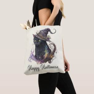 Schwarze Katzenhexenhut Gelb Frohes Halloween