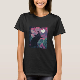 Schwarze Katzenhexenhut Kirschblüten T-Shirt