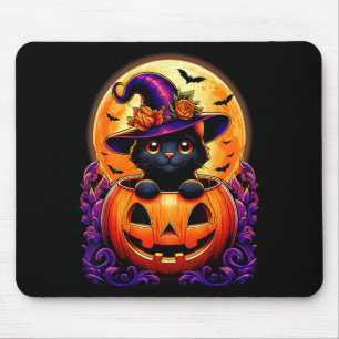 Schwarze Katzenhexenhut-Kürbis Lustiger Halloween- Mousepad