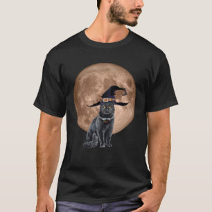 Schwarze Katzenhexenhut Mond Halloween Gruselig un T-Shirt