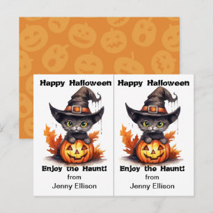 Schwarze Katzenhexenhut-Schulparty-Halloween-Karte Postkarte