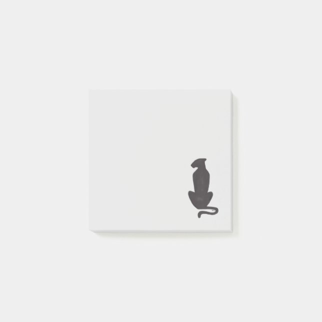 Schwarze Katzenjacke-Silhouette, graue Notizblöcke Post-it Klebezettel (Vorderseite)