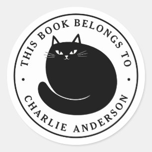 Schwarze Katzenkätzchen-Exlibris-Aufkleber für Bib Runder Aufkleber
