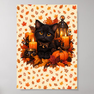 Schwarze Katzenkerzen Herbstwandkunstposter Poster