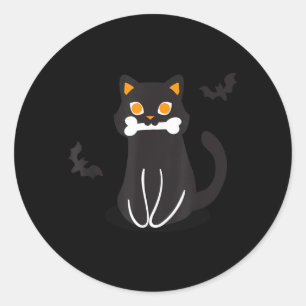 Schwarze Katzenknochen-Fledermäuse Halloween Runder Aufkleber