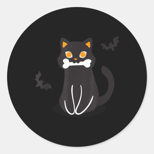Schwarze Katzenknochen-Fledermäuse Halloween Runder Aufkleber (Vorderseite)