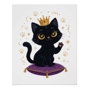 Schwarze Katzenkönigin Royal Crown Wandkunstposter Poster
