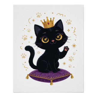 Schwarze Katzenkönigin Royal Crown Wandkunstposter Poster
