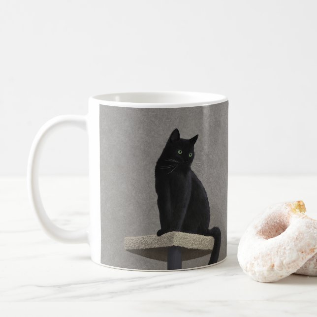 Schwarze Katzenkönigliche Kaffeetasse (Mit Donut)