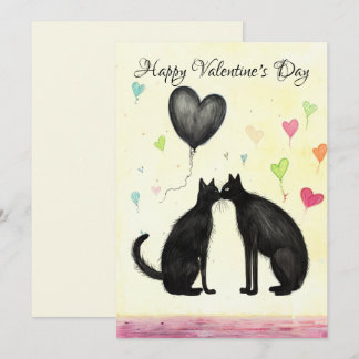 Schwarze Katzenliebhaber Herz Valentinstag No3 Dankeskarte