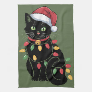 Schwarze Katzenliebhaber Weihnachtsgeschenk für Ka Geschirrtuch