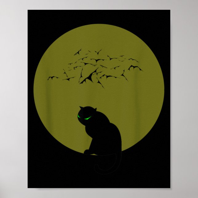 Schwarze Katzenmond Fledermäuse Halloween Poster (Vorne)