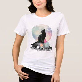 Schwarze Katzenmond Kristall Kunst Tri-Blend Shirt