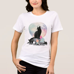 Schwarze Katzenmond Kristall Kunst Tri-Blend Shirt