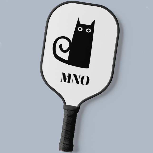 Schwarze Katzenmonogramm Pickleball Schläger (Fun black cat personalized monogram initials pickleball paddle)