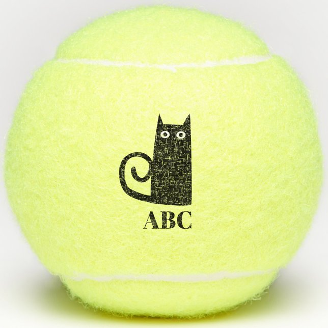 Schwarze Katzenmonogramm Tennisbälle (Fun black cat personalized monogram initial tennis ball)