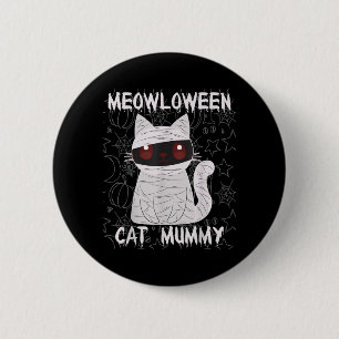 Schwarze Katzenmumie Halloween Button
