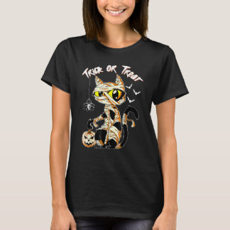 Schwarze Katzenmumie Halloween-Kostüm Trick Or Tre T-Shirt