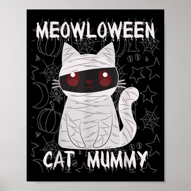 Schwarze Katzenmumie Halloween Poster (Vorne)