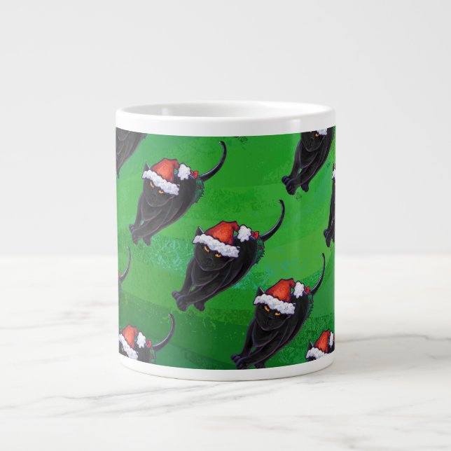 Schwarze Katzenmuster auf Grün Jumbo-Tasse (Vorderseite)