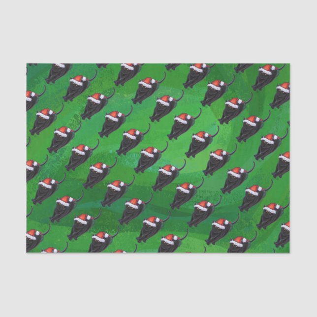 Schwarze Katzenmuster auf Grün Seidenpapier (Vorderseite)