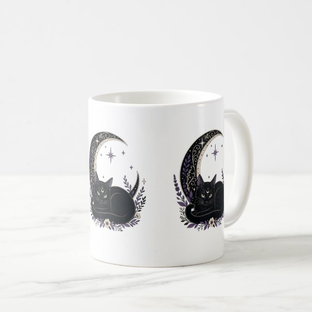Schwarze Katzenmutter Süße Gothic Hexen Mondsichel Kaffeetasse (VorderseiteRechts)