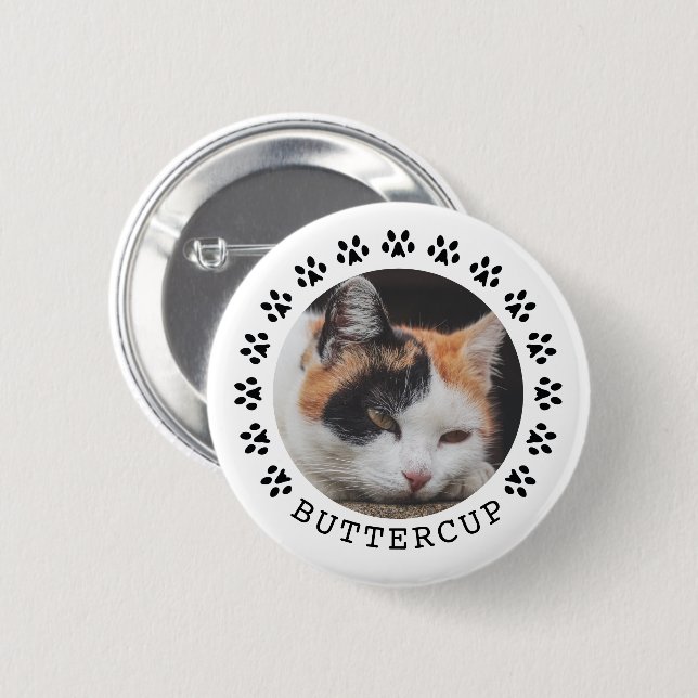 Schwarze Katzenpaw druckt Frame Pet Foto Button (Vorne & Hinten)