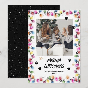 Schwarze Katzenpfoten Weihnachtslichter Foto Meowy Feiertagskarte