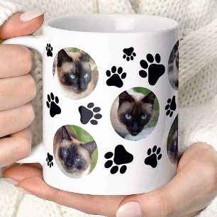 Schwarze Katzenpfotenabdruck 8-Foto-Collage Kaffeetasse