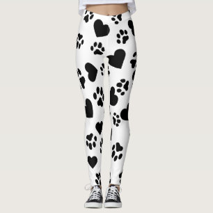 Schwarze Katzenpfotenabdruck- und Herz-Muster-Legg Leggings