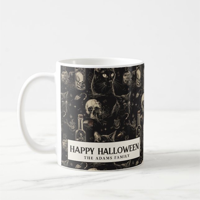Schwarze Katzenschädel und GiftHalloween Kaffeetasse (Links)