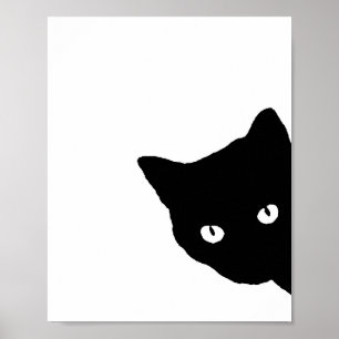 Schwarze Katzenseitenansicht weiß Poster