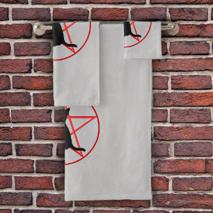 Schwarze Katzensilhouette auf rotem Pentagramm-Kre Badhandtuch Set