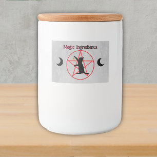 Schwarze Katzensilhouette auf rotem Pentagramm sch Lebensmitteletikett